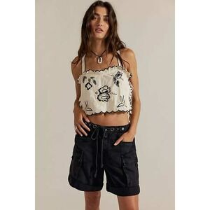 Free People Frankie Washed Black Cargo Shorts Drawstring Waist Pocket Size M NWT